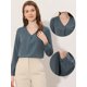 thumbnail image 2 of Blusa de gasa Allegra K Manga larga Cuello en V Gris azul L, 2 of 4