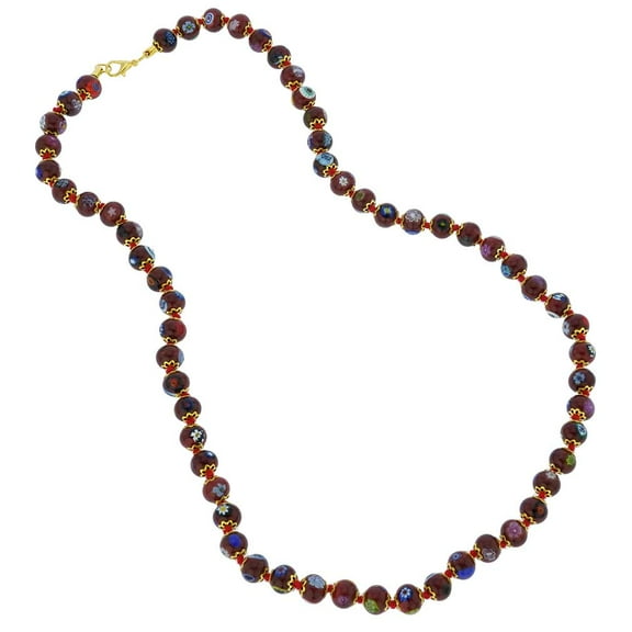 GlassOfVenice Murano Glass Mosaic Long Necklace - Burgundy