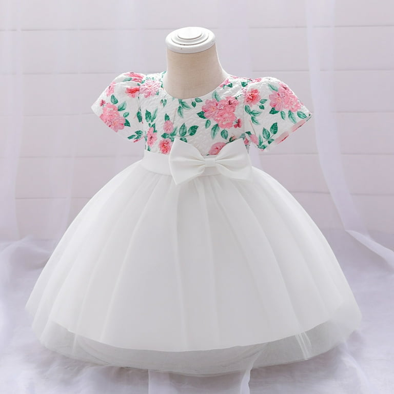 MEZZALL Girls Short Sleeve Bowknot Mesh Dress Fashion Festival Pageant Dress  Cozy Newborn Sundress, White, 6-12 Months - Walmart.com
