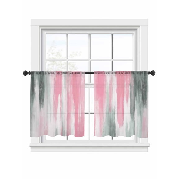 Abstract Grey Sheer Curtains for Living Room Bedroom, Pink Mottled Gradient Texture Farmhouse Light Filtering Sheer Curtains, Rod Pocket Voile Window Drapes, 2 Panels Set 52"x 54"