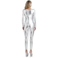 thumbnail image 3 of Alvivi Women Shiny Metallic Bodysuit  Unitard Jumpsuits Leotard Festival Costumes Silver S, 3 of 7
