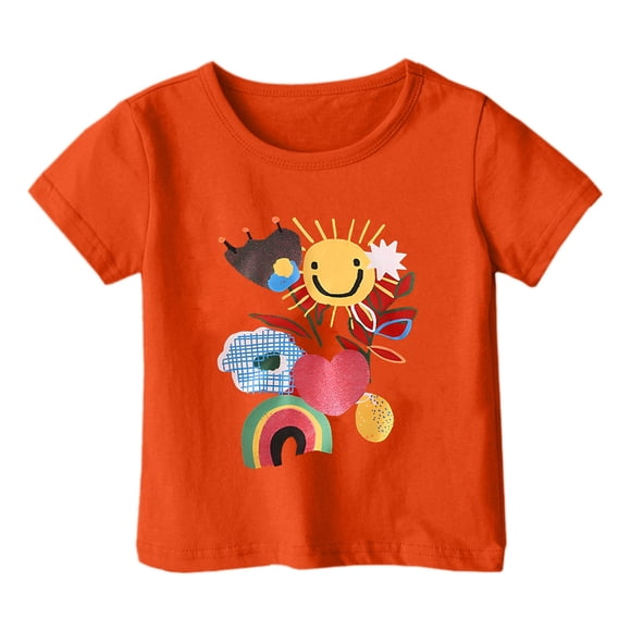 FhsagQ The 7th Of July Boy and Girl Fashion Casual Print Round Neck Loose Short Sleeve T Shirt Top 4T Girl Spring The 7th Of July T shirts Easter Girls Summer shirts Size 7/8 Orange 8-9 Years