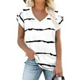 thumbnail image 2 of USSUMA Womens Summer Tops Trendy V Neck Comfy Petal Sleeve T Shirts for Women Short Sleeve Blouses Tops Dressy Striped Floral Print Tunic Plus Size Shirts for Women, 2 of 7