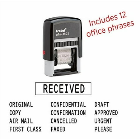 Trodat 12 Rotating Stock Message Self-Inking Rubber Stamp - APPROVED, CONFIDENTIAL, COPY, EMAILED ENTERED, FAXED, FOR DEPOSIT ONLY, ORIGINAL, PAID, POSTED, RECEIVED, VOID