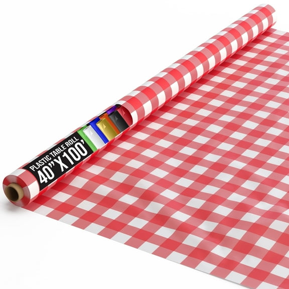 Exquisite Modern 100 ft x 40 in Red Gingham Plastic Tablecloths