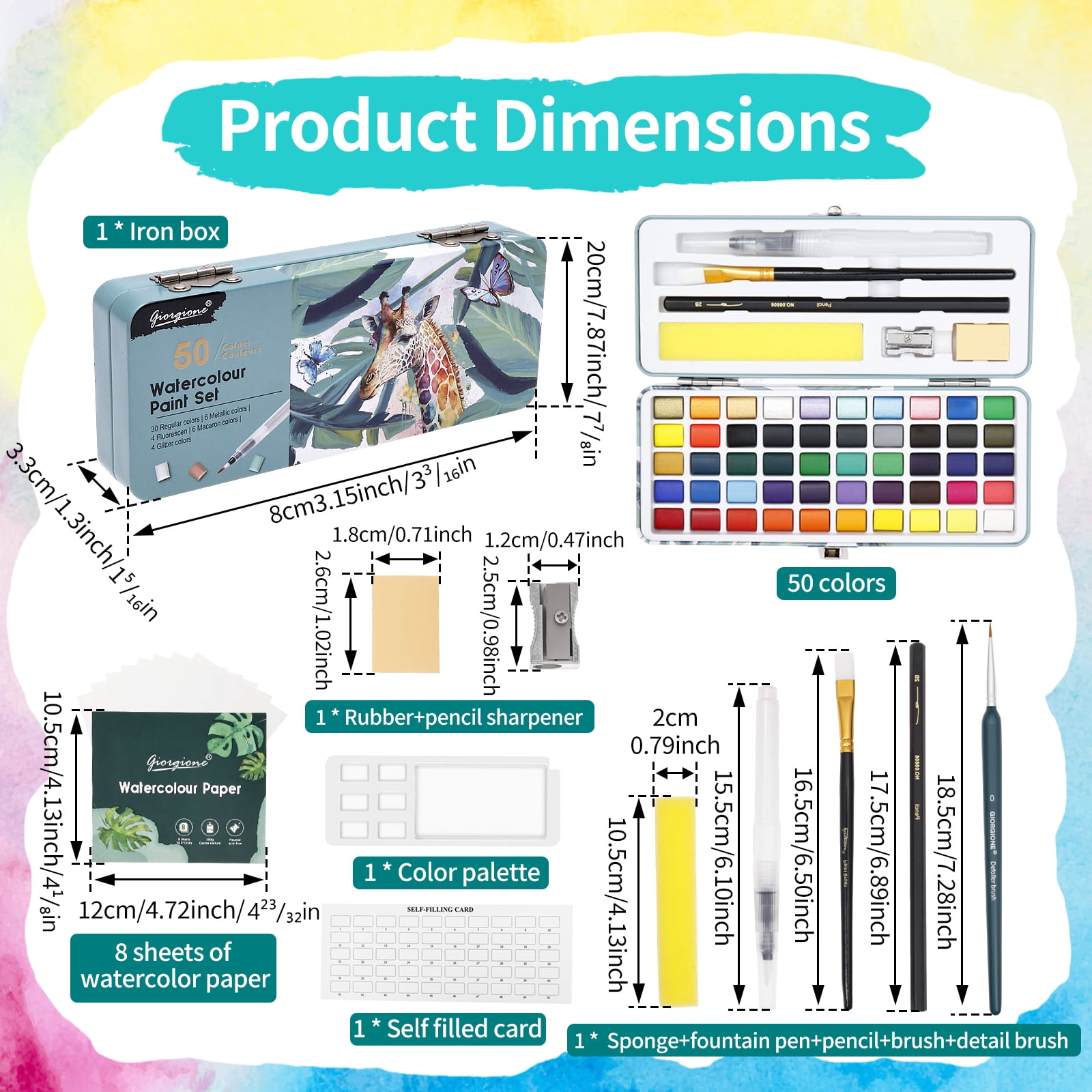 Threns Watercolor Paint Set,50 Colors Portable Paint Set,Travel Water Color Kit with Palette and Brush Pens for Adults,Professionals,Kids - Art and Painting Supplies