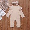 thumbnail image 3 of Gibobby pantalones siameses color liso sólido de manga larga para bebés recién nacidos, niños y niñas, conjuntos de diadema(Beige， 18-24 Meses), 3 of 5