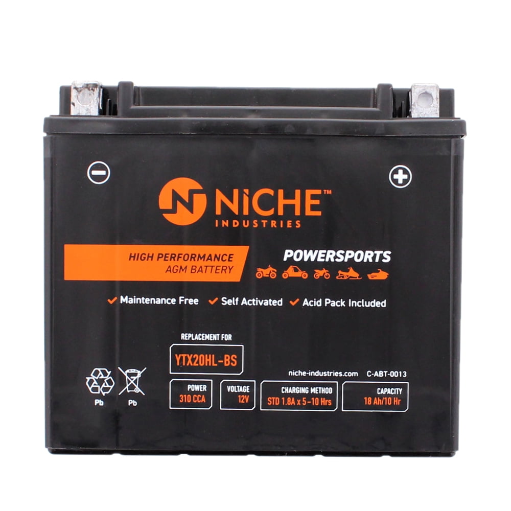 NICHE AGM Battery w//charger for YTX20HL fits Polaris Sportsman 800