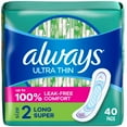 thumbnail image 3 of Always Ultra Thin Pads Without Wings, Size 2, Long Super Absorbency, 40 Count, 3 of 16