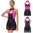 thumbnail image 2 of Aislor Women's Sequin Tuxedo Leotard Tassel Latin Jazz Dance Bodysuit Circus Ringmaster Bodysuit Dress Hot Pink XL, 2 of 7