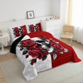 thumbnail image 3 of Feelyou Couple Skeleton Skull Full Size Comforter Sets, Anniversary Red Rose Bedding Comforter Set, Gothic Romantic Theme Reversible Bedding Sets, Luxury Bedroom Decor, 3 Pieces, 3 of 8