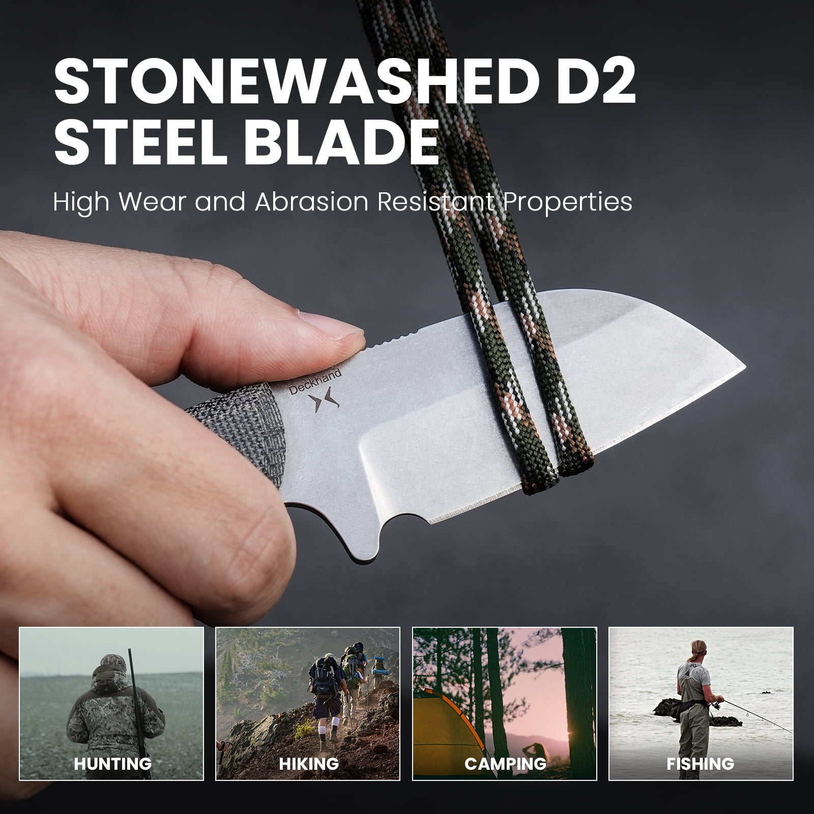 Kizer Deckhand Fixed Blade Knife D2 Steel Blade Micarta+G10 Handle With Sheath, 1062A1
