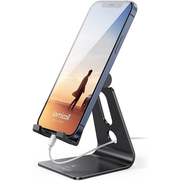Soporte ajustable para teléfono celular – Lamicall Soporte de critorio para teléfono móvil, soporte para teléfono 12 Mini 11 Pro Xs Max XR X 8 7 6 Plus SE Carga, accorios de critorio – negro