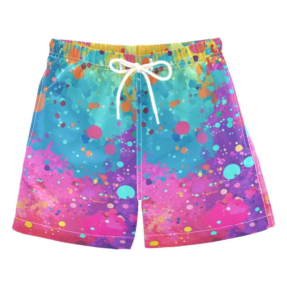 Color Explosion Splash Boys Swim Trunks Quick Dry Boy Swim Shorts for 3-14 Years