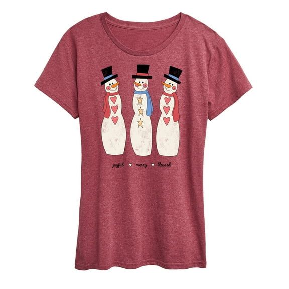 Instant Message - Joyful Merry Blessed Christmas Snowmen - Women's Short Sleeve Graphic T-Shirt