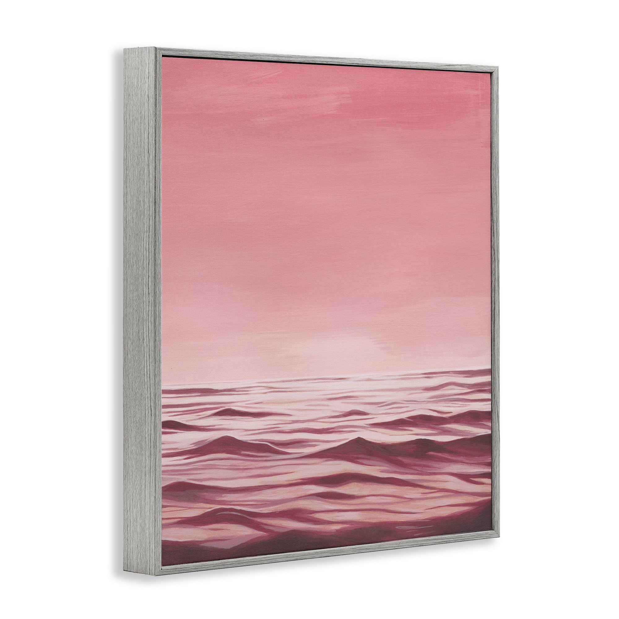 Stupell Industries Pink Sea Waves Coastal Painting Gray Framed Art Print Wall Art, 16 x 20