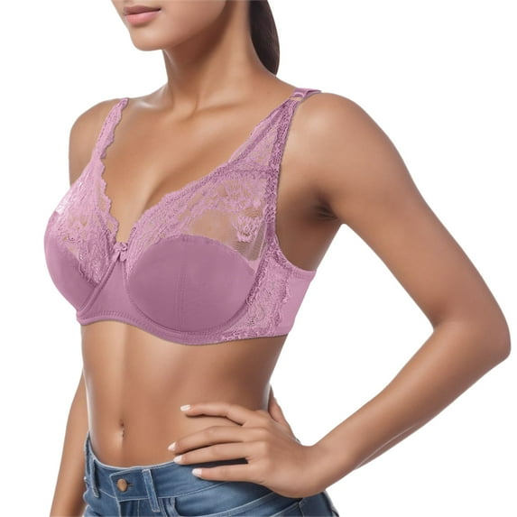 PEASKJP Bras for Women Full Coverage Full Coverage Lace Underwire Racerback Bra Bras For Sagging Breasts, Hot Pink 90D
