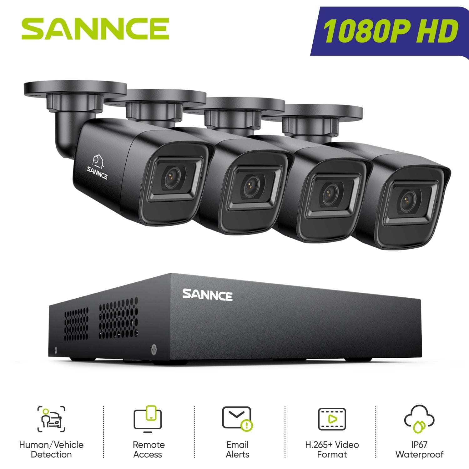 SANNCE 8CH 1080p Security Camera System 5-in-1 CCTV DVR Recorder with 0TB HDD and 4Pcs Outdoor/Indoor Waterproof Wired Surveillance Bullet Cameras with 100ft Night Vision, Motion Alert, Remote Access