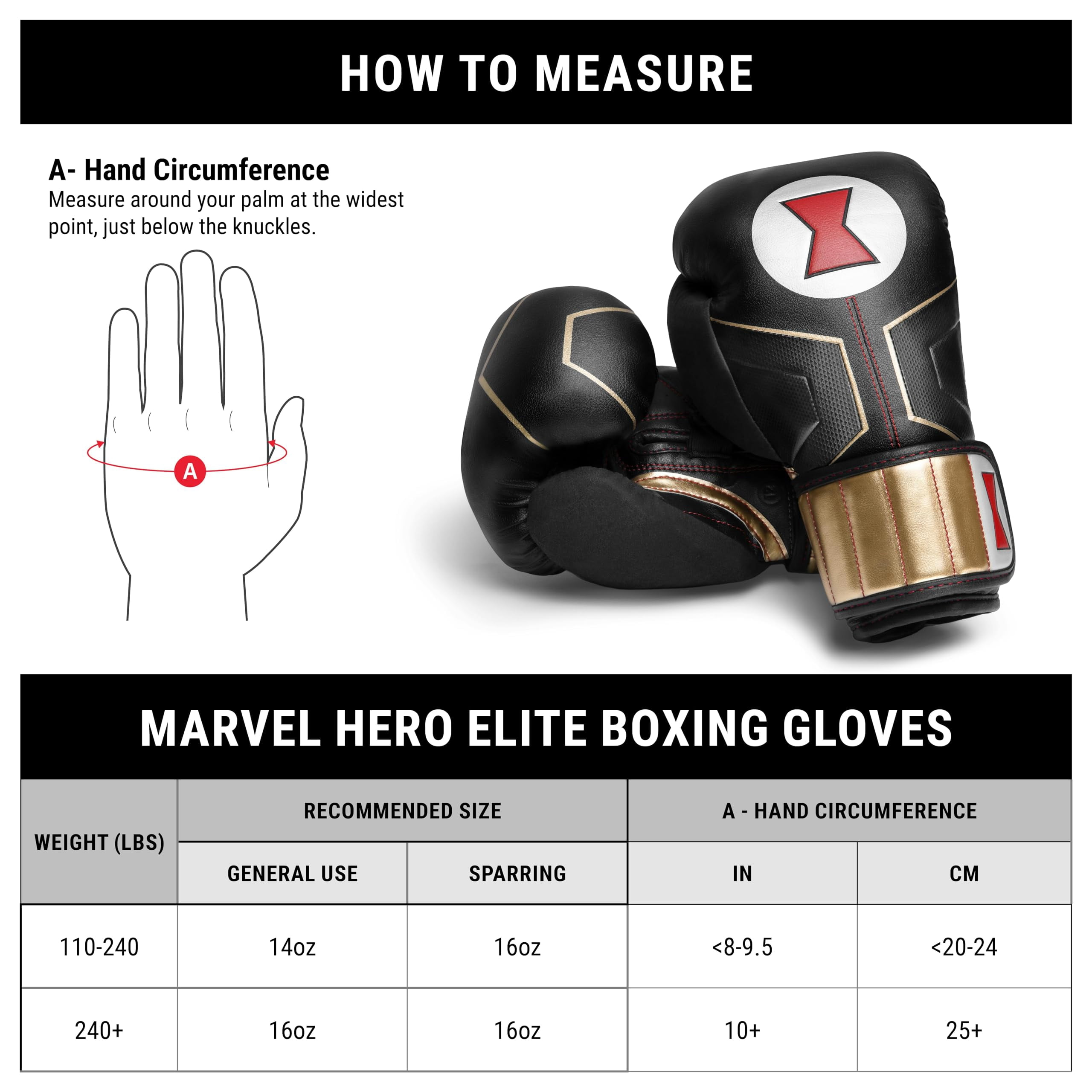 Hayabusa Marvel Hero Elite Boxing Gloves for Men and Women - Black Widow, 16 oz