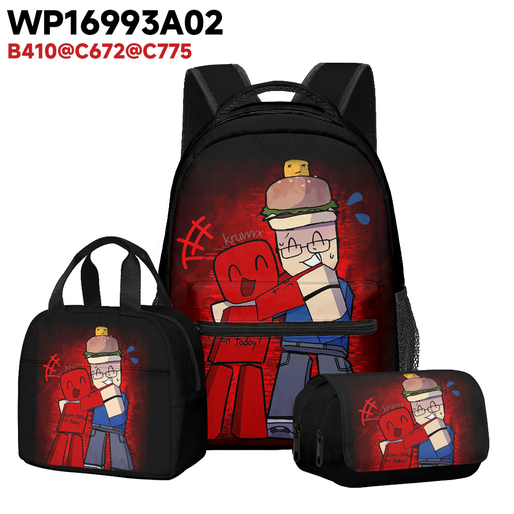 Roblox Backpack Student Schoolbag Computer Bag Gift for  Roblox Kids Red/Black School Backpack display picture 1