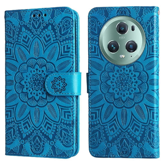 Funda tipo cartera GANGXUN para Honor Magic 5 Pro , diseño girasol, cuero PU, soporte, cierre magnético, tarjetero