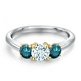 thumbnail image 3 of Gem Stone King 925 Silver and 10K Yellow Gold Sky Blue Aquamarine and Blue Diamond Engagement Ring for Women | 1.04 Cttw | Round 5MM | Gemstone March Birthstone | Size 7, 3 of 6