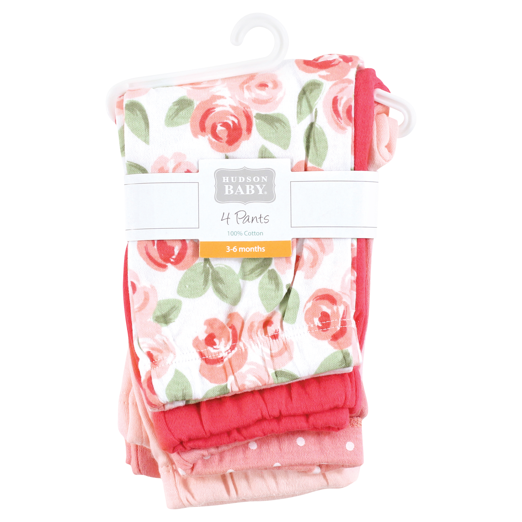 Hudson Baby Girls Cotton Pants and Leggings, Coral Floral, 3T