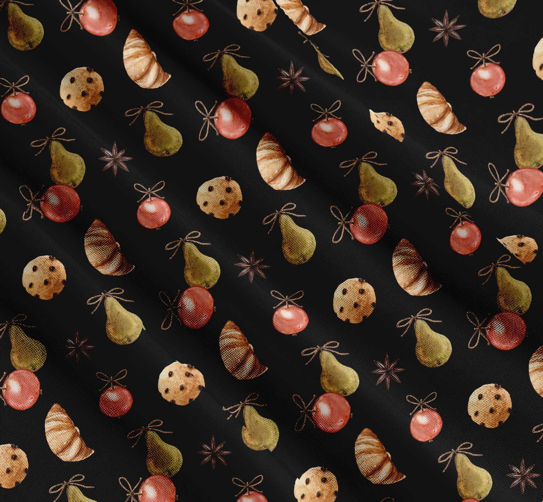 Soimoi Black Cotton Voile Fabric Cookies & Oranament Christmas Printed Fabric 1 Yard 56 Inch Wide