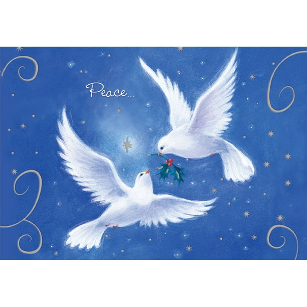 Designer Greetings Two Doves on Blue Peace Christmas Card