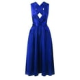 thumbnail image 4 of CAICJ98 Plus Size Dress for Women Women's 2023 Fall Satin Dress Short Sleeve Tie Waist Elegant Party Mini Dresses Blue,M, 4 of 5