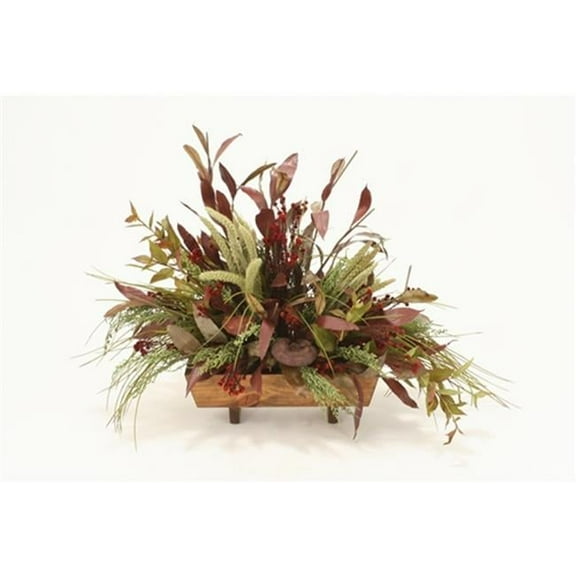 Distinctive Designs International  3410 Fall Silk Foliages, Grasses And Pods In Stained Rectangle Wood Planter