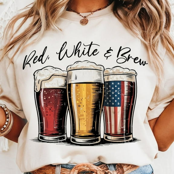 Red White and Brew T-Shirt, Fourth of July Beer Graphic Tee, Beer Lovers Independence Day Shirt, Patriotic Beer T-Shirt