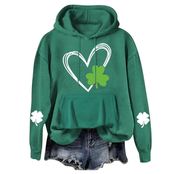 HAiming Hoodies for Women Casual St Patricks Day Hooded Sweatshirts Shamrock Print Pullover Tops with Pocket