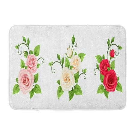 GODPOK Rosebud Colorful Bouquet of Three Red Pink and White Roses Branches Green Leaf Arrangement Rug Doormat Bath Mat 23.6x15.7