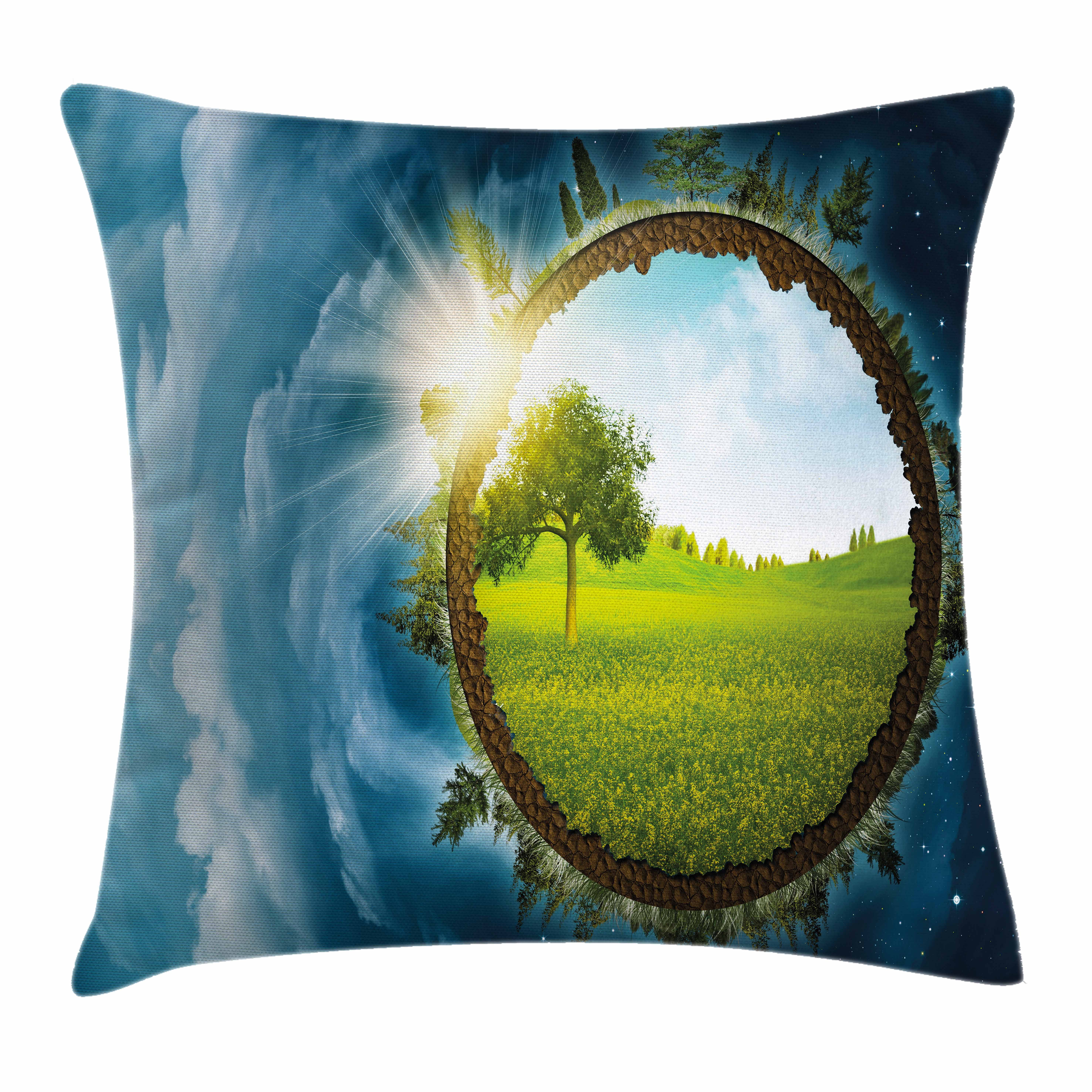 Earth Throw Pillow Cushion Cover, Circular Frame with Endless Green ...