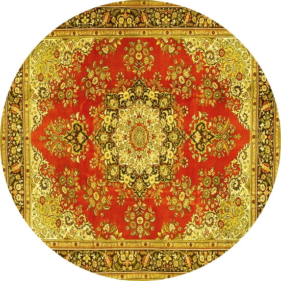Ahgly Company Machine Washable Indoor Round Persian Yellow Traditional Area Rugs, 3' Round