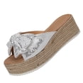 thumbnail image 2 of Xdegoge Espadrille Platform Sandals for Women Wedge Slides Slip On Peep Toe Cute Knotted Bowknot Decor Jute Sole Casual Summer Vacation Walking Footwear, 2 of 9
