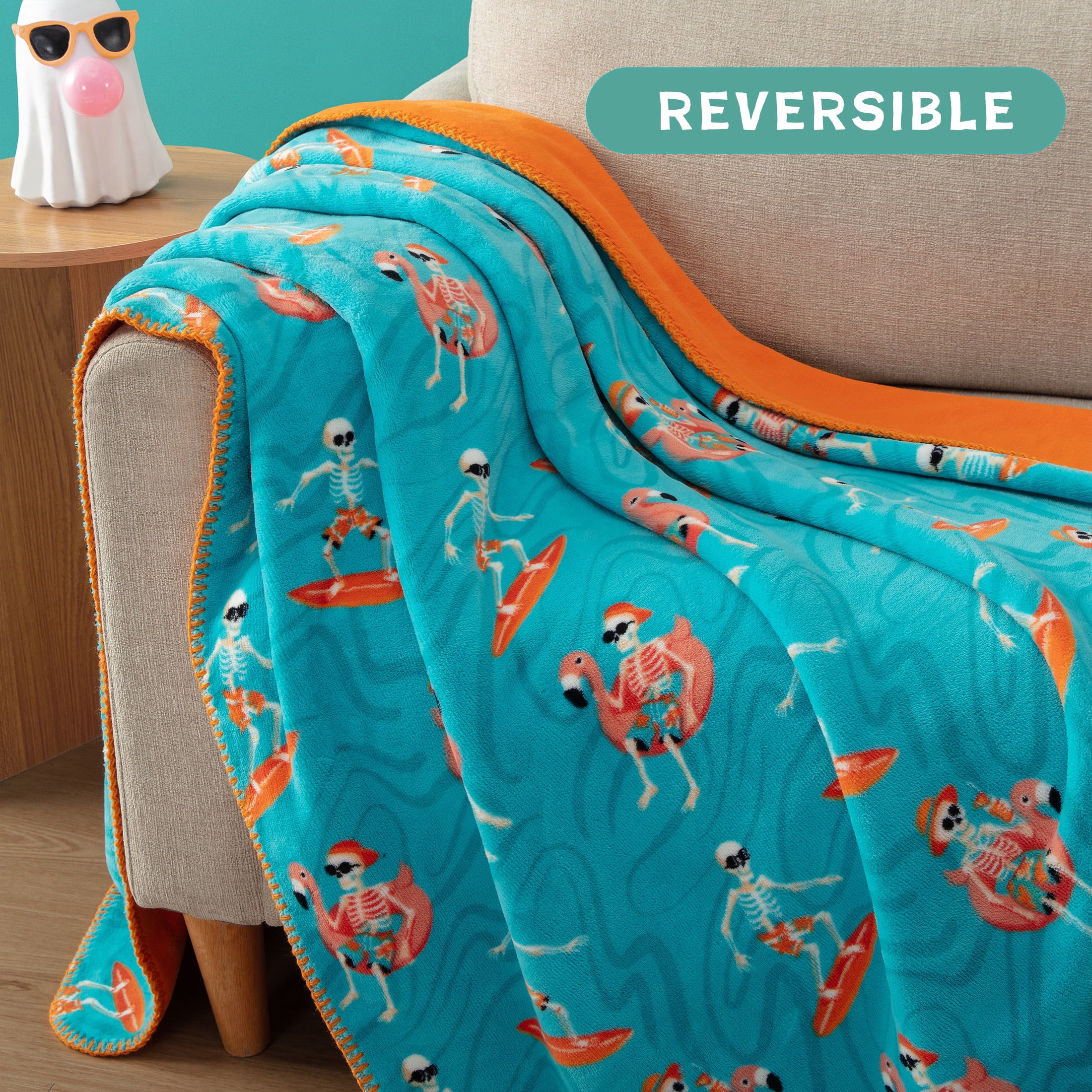 Boo-tique Soft Throw Blanket, Cozy Blanket for Couch, Halloween Skeletons, Blue, 50" x 72"