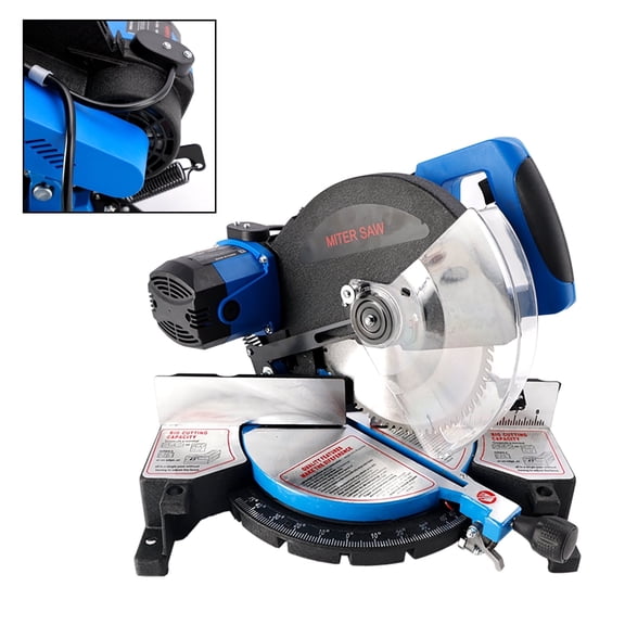 10-inch Compound Miter Saw, 6000RPM, Single Bevel 0-45°, 80T Blade, Power Saw for Metal, Plastic, Wood, Laminates