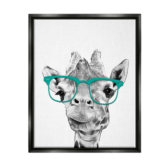 Stupell Industries Fun Giraffe In Glasses Animal Animals & Insects Painting Black Floater Framed Art Print Wall Art