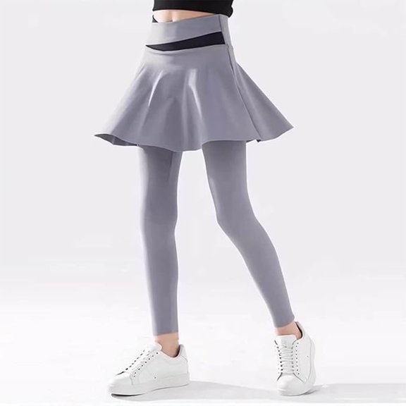 OSOLU Girls Pants Sports Solid Color Comfortable Stretch Knit Joggers Summer Activity Lightweight Leggings with Skirt Overlay Trendy Travel Trousers