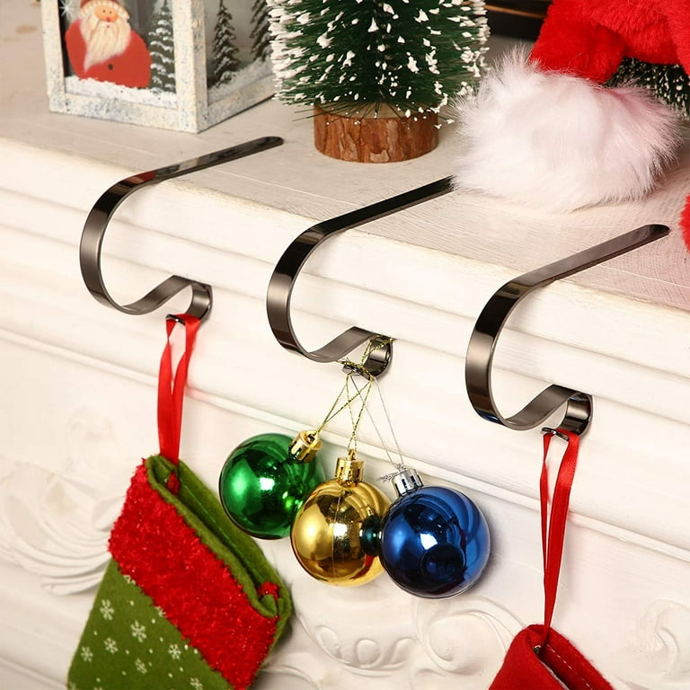 Christmas Stocking Holders for Mantle Black Set of 6 Lightweight Xmas Stocking Holder No slip Stocking Hangers for Mantel Fireplace Adjustable Mantel Stocking X mas Hooks Walmart