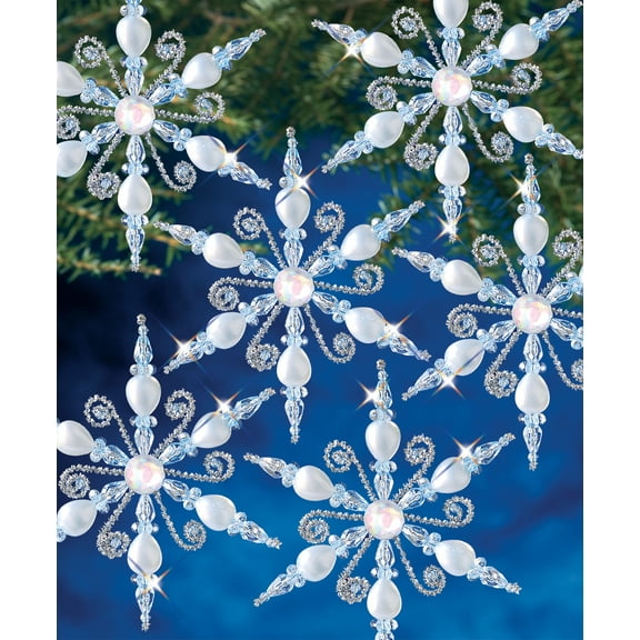 Holiday Beaded Ornament Kit-Light Sapphire Snowflake Makes 6