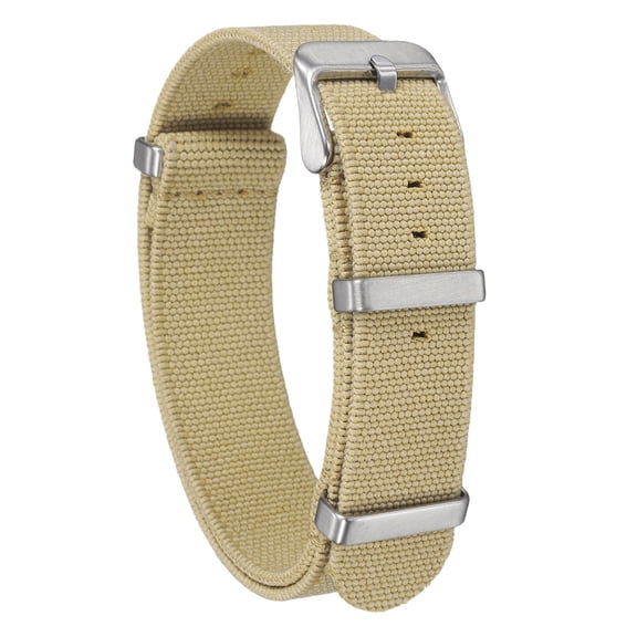 Uxcell Elastic Nylon Watch Band 18mm One-Piece French Watch Strap Waterproof Replacement Wristwatch Strap with Silver Buckle for Men Women, Khaki