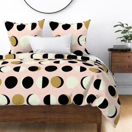 Blush Black White Moon Phases Modern Nursery Baby Sateen Duvet