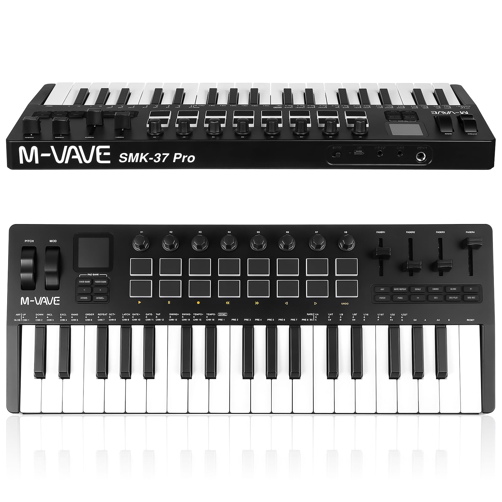 37-Key MIDI Keyboard Controller with 16 Backlit Drum Pads, Perfect for Music Production and Beat Making