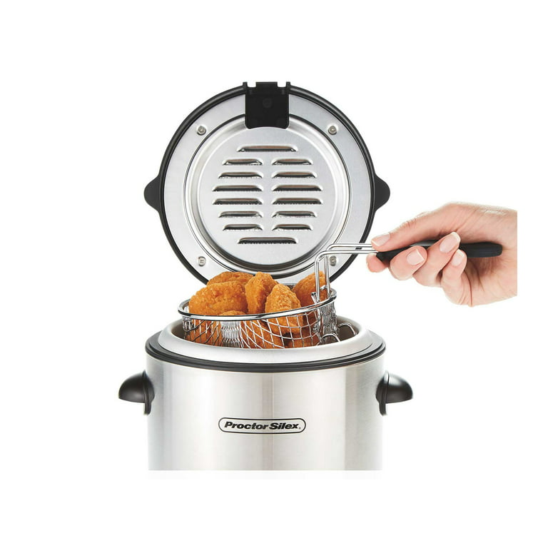 Proctor Silex 35000 Compact Electric Deep Fryer Open Fry Pot Silver 254462