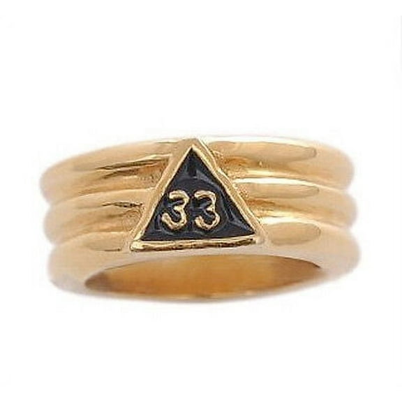 Free Mason Ring - Gold Plated 33rd Degree Freemasonry - Grooved Masonic Rings
