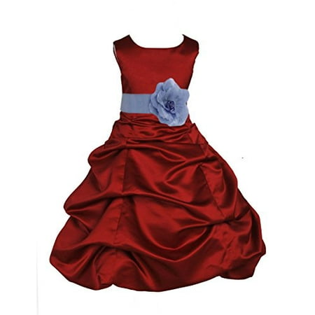 Ekidsbridal Apple Red Satin Pick-Up Bubble Flower Girl Dresses Pageant Wedding Formal Special Occasions Dresses Recital Reception Party Ball Gown Graduation Birthday Girl Ceremony Princess