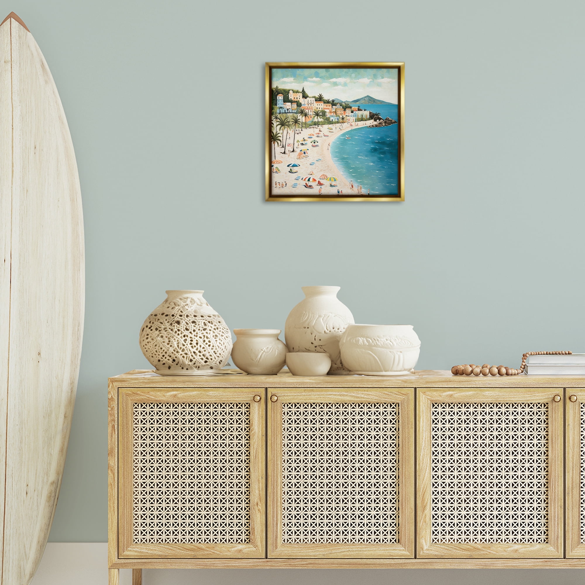 Stupell Industries Beach Water's Edge Nautical & Beach Painting Gold Floater Framed Canvas Art Print Wall Art, 18 x 18